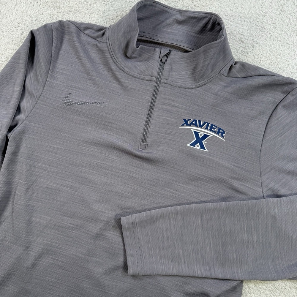 Nike Xavier Musketeers Pullover Mens Small Grey Dri-Fit 1/4 Zip Lightweight
